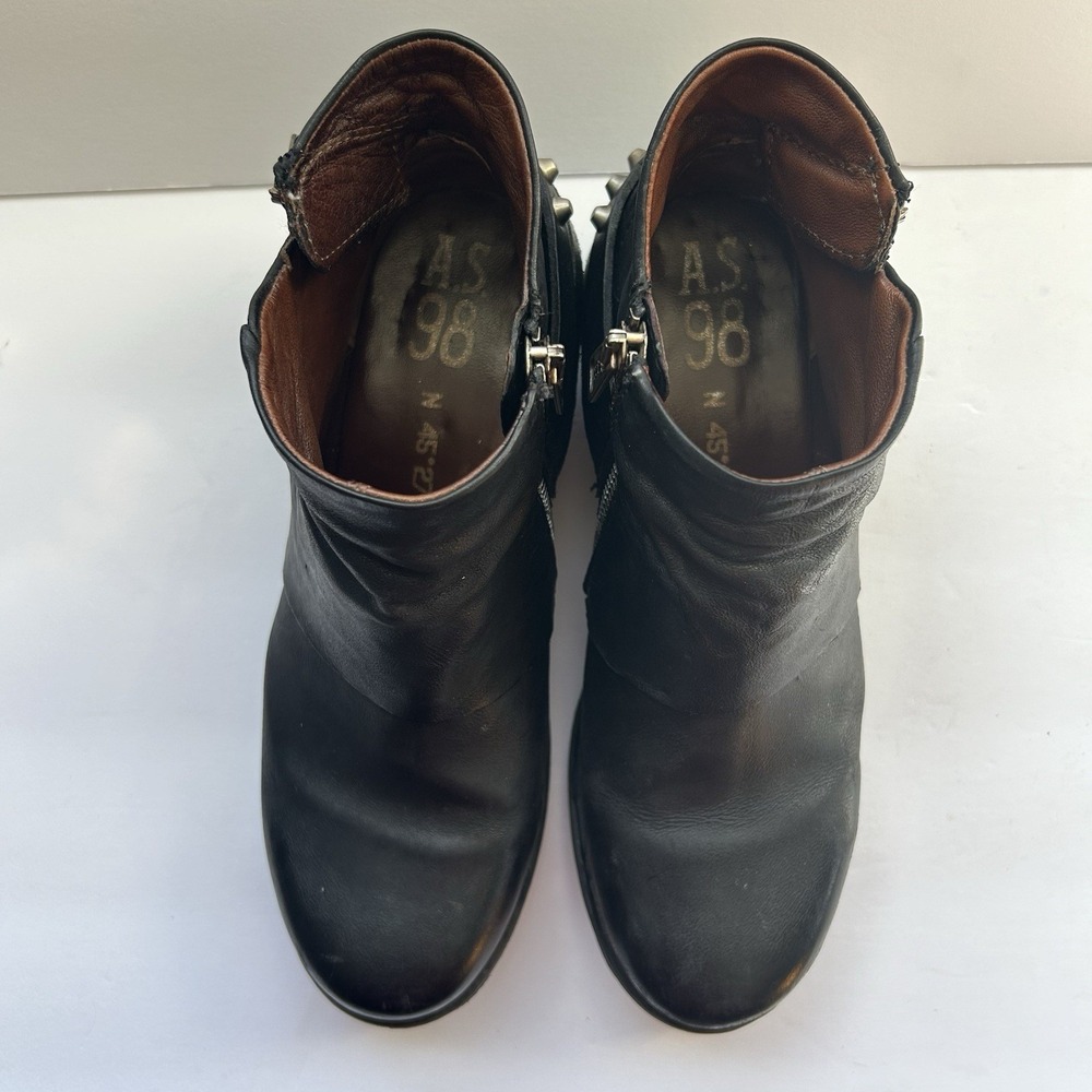 AS 98 Air Step Steve Black Leather Studded Moto Biker Ankle Zip Booties 37 6.5 - Picture 12 of 16